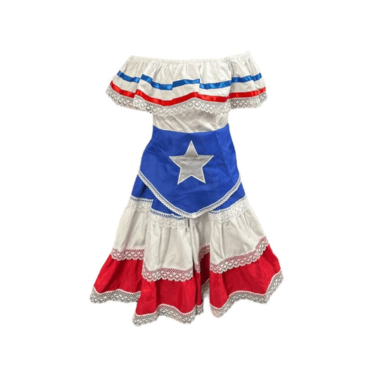 Puerto Rican Traditional Dress with Blue Flag and White Star Belt Infants