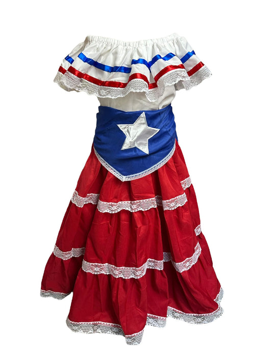 Puerto Rican Traditional Dress - Red Flag Style for Girls