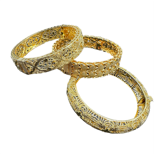 Elegant Gold Plated Zinc Alloy Filigree Bangle Bracelet for Panamanian Pollera