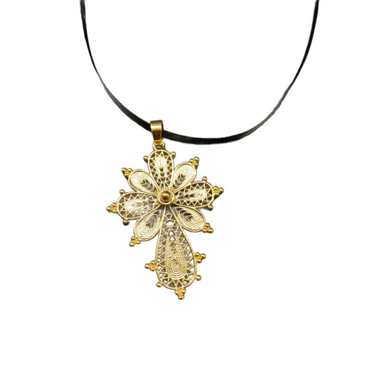 Gold Plated Filigree Cross Charm for Panamanian Pollera