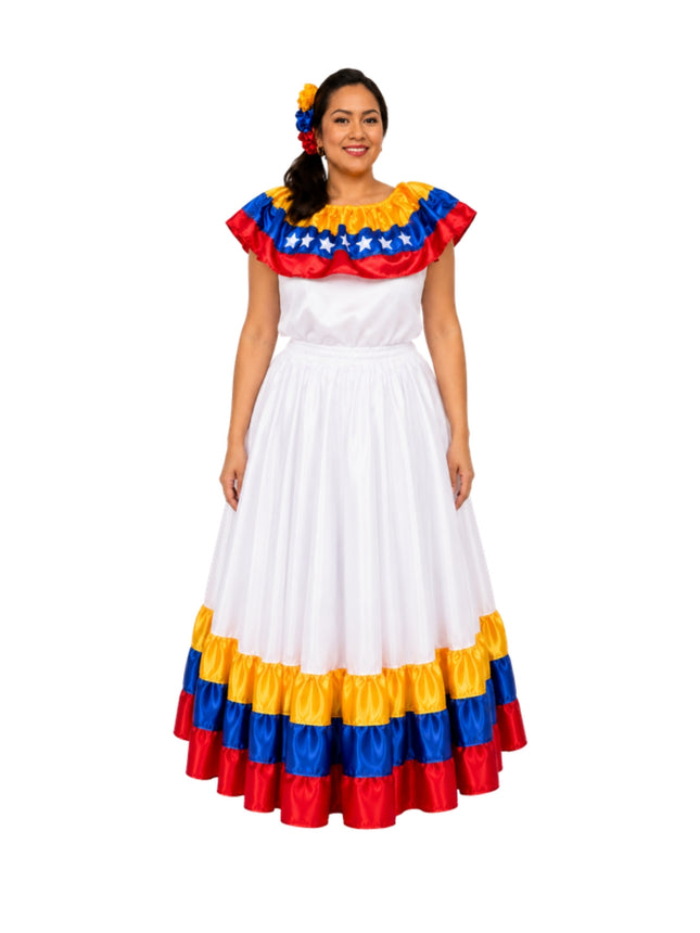 Venezuelan Traditional Handmade Wide Dancing Dress - white background