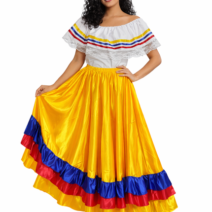 Colombian Traditional Dress - Flag Style Satin Skirt