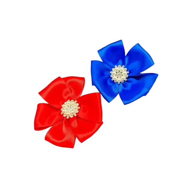 2 Piece Satin Hair Clip Set with Pearls and Rhinestones - VivianFongDesignsLLC