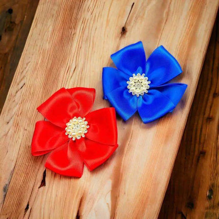 2 Piece Satin Hair Clip Set with Pearls and Rhinestones - VivianFongDesignsLLC