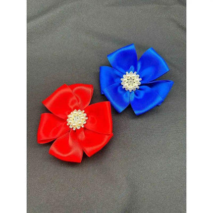 2 Piece Satin Hair Clip Set with Pearls and Rhinestones - VivianFongDesignsLLC