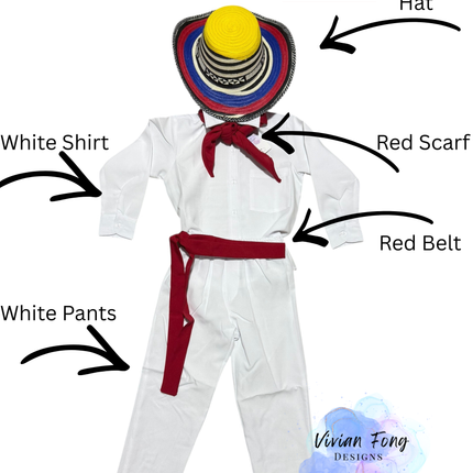 Colombian Dress 5pc Set for Boys with Sombrero Vueltiao [Niño]