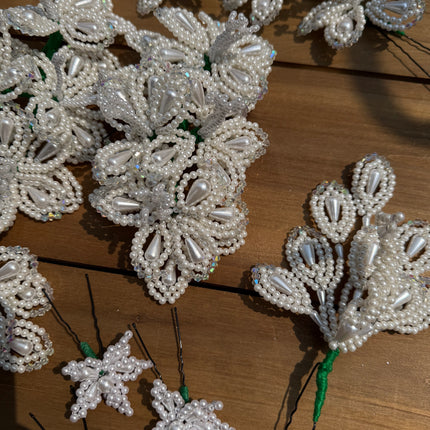Authentic Tembleques Complete Set in White Pearls for Panama Pollera, lifestyle context