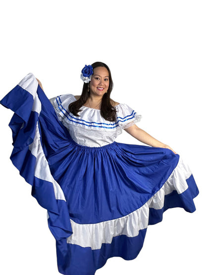 Robe Traditionnelle du Salvador - Bleu et Blanc