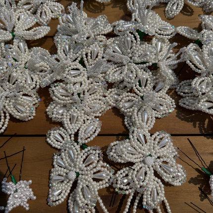 Authentic Tembleques Complete Set in White Pearls for Panama Pollera, detail shot