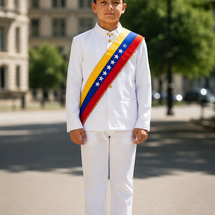 Venezuela Liqui Liqui Traditional 3-Piece Boys' Dress Set with Tri-Color Band by Vivian Fong Designs