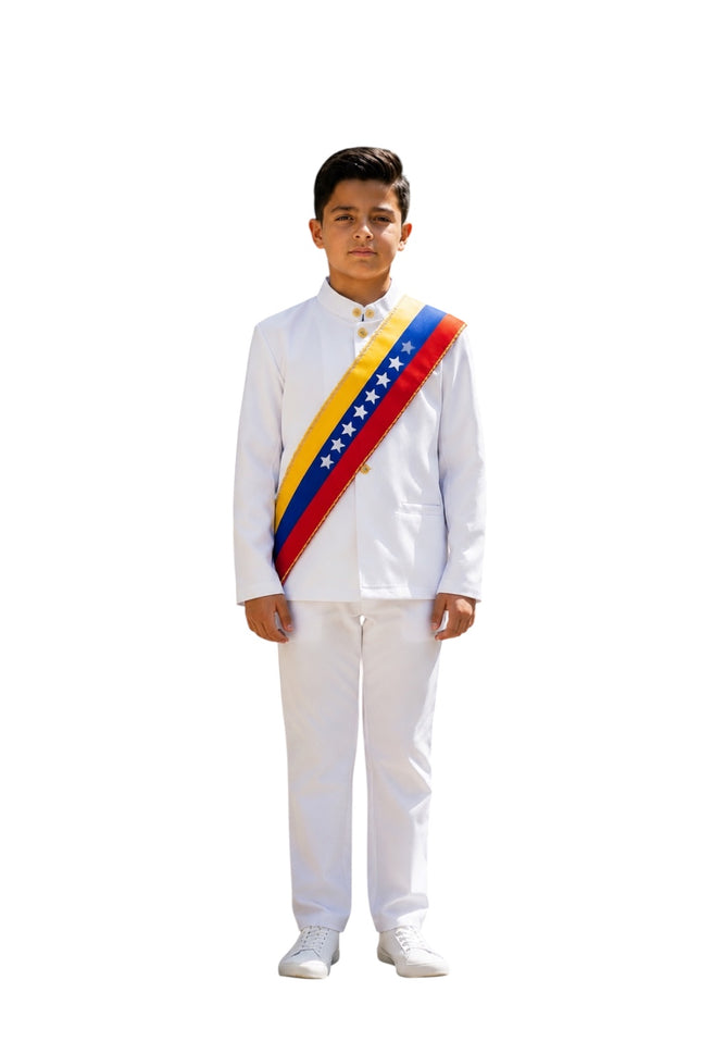 Venezuela Liqui Liqui Traditional 3-Piece Boys' Dress Set with Tri-Color Band by Vivian Fong Designs