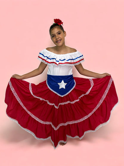 Handmade Puerto Rican Traditional Dress for Girls – Red Flag Style