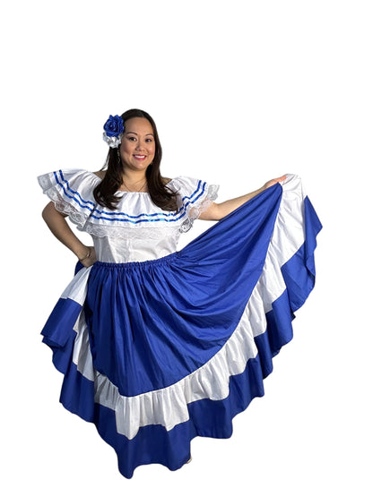 Robe Traditionnelle du Salvador - Bleu et Blanc