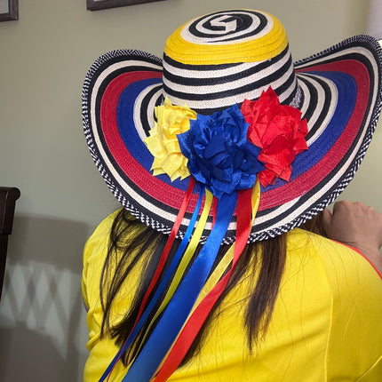 Colombian Vueltiao Hat with Flowers and Ribbon for Adults - Polyester