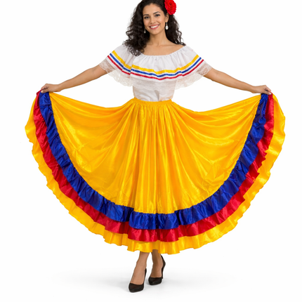 Colombian Traditional Dress - Flag Style Satin Skirt