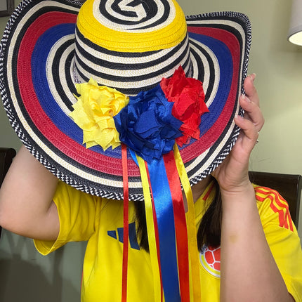 Colombian Vueltiao Hat with Flowers and Ribbon for Adults - Polyester