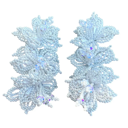 Pair of Tapamoños Tembleques White Beaded Flower Hair Pins - VivianFongDesignsLLC