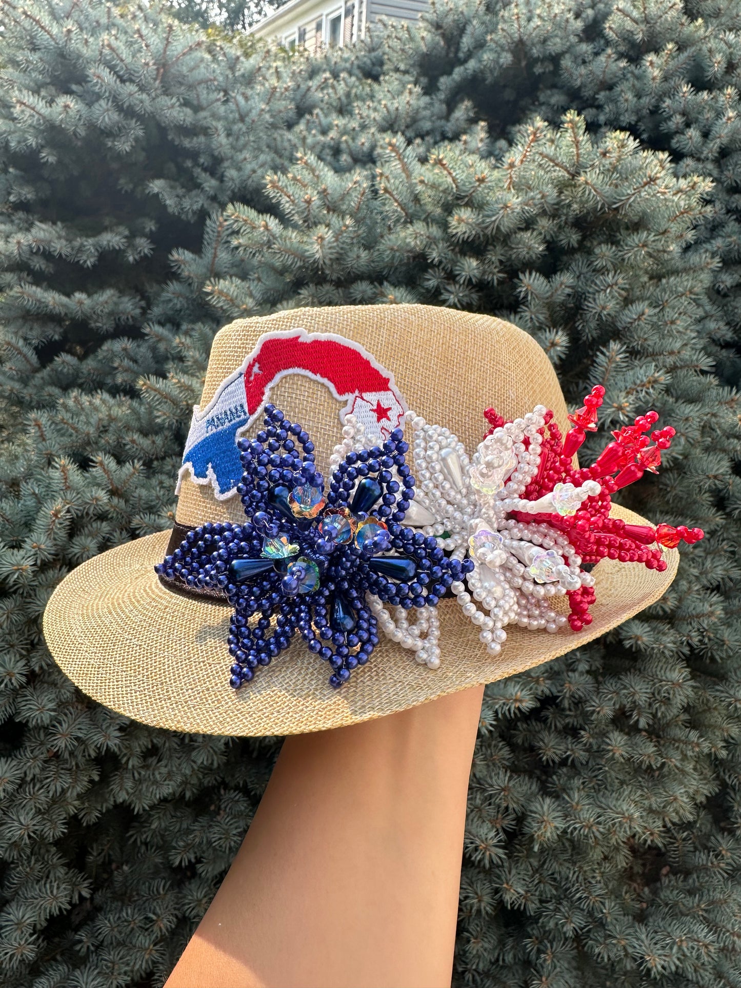 Tembleque Chapeau Fedora Chapeau Panama Panama Chapeau de Plage Printemps/Été Noir Rouge Blanc et Bleu