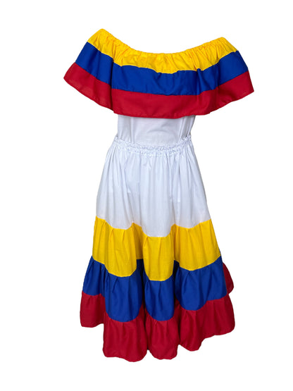 Robe Traditionnelle Colombie &amp; Equateur Blanc, Jaune et Rouge