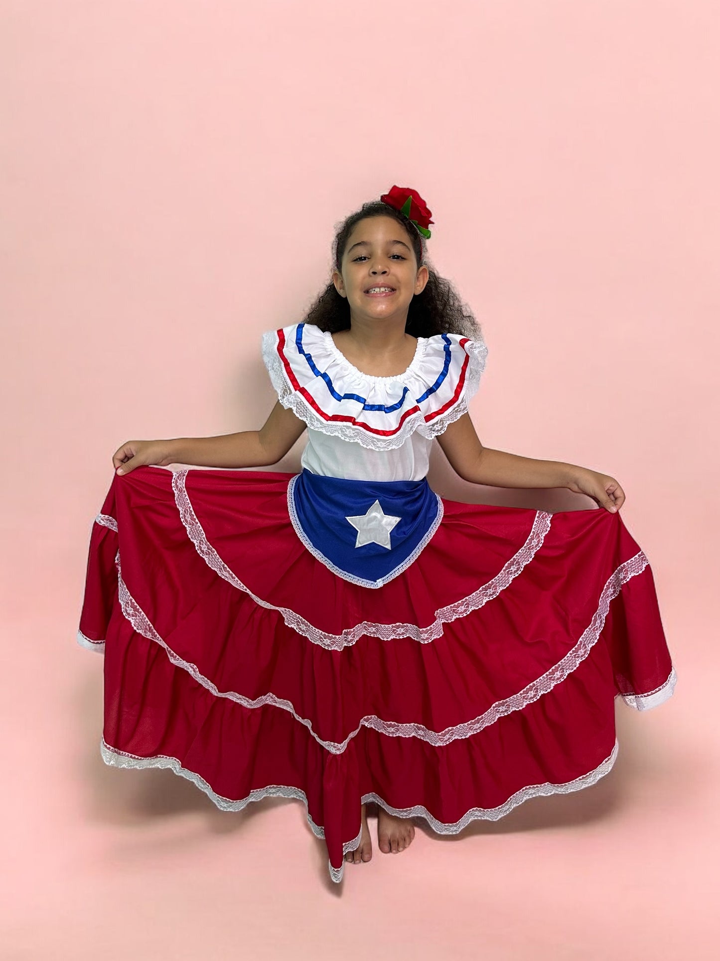 Handmade Puerto Rican Traditional Dress for Girls – Red Flag Style