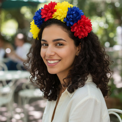 Bandeau à grande couronne de fleurs inspiré du drapeau de la Colombie, du Venezuela et de l'Équateur