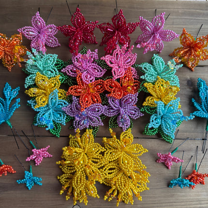 Colorful Tembleques Beaded Flowers Set - Panama Pollera Accessories Yellow 0.04mm