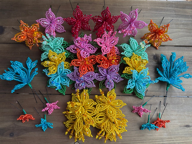 Conjunto de flores de cuentas de Tembleques coloridos - Accesorios para polleras panameñas