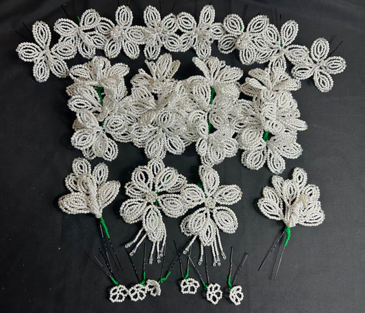 Tembleques - Complete Set White Pearls and Murano Crystal Beads Panama Pollera