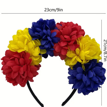 Bandeau à grande couronne de fleurs inspiré du drapeau de la Colombie, du Venezuela et de l'Équateur