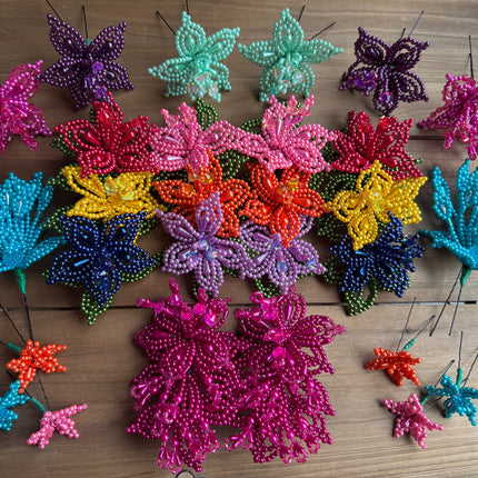Tembleques - Ensemble complet d'épingles à cheveux authentiques colorées en forme de fleur de perles Panama Pollera 0,03 mm rose perle