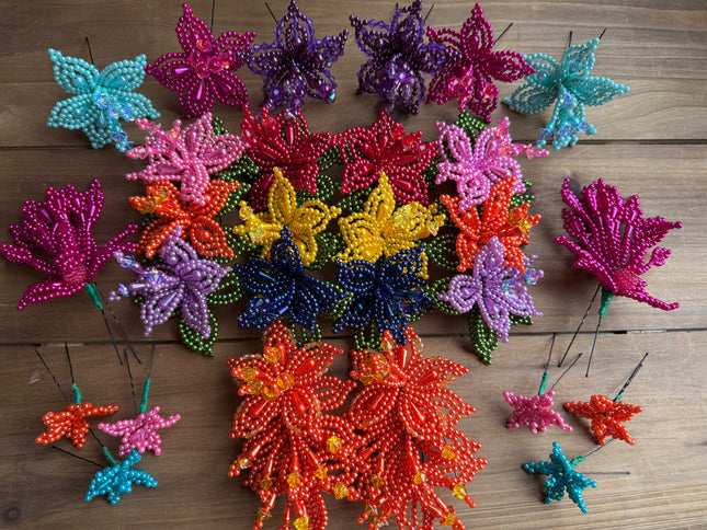Authentic Colorful Tembleques Beaded Flower Hair Pin Set Orange 0.04mm