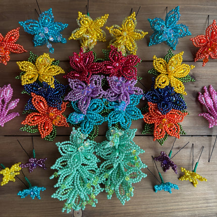 Tembleques - Complete Set Authentic Colorful Tembleques Beaded Flower Panama Pollera 0.4mm Pearl Mint Green Hair Pin