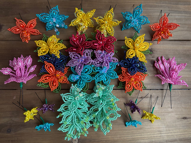 Tembleques - Complete Set Authentic Colorful Tembleques Beaded Flower Panama Pollera 0.4mm Pearl Mint Green Hair Pin