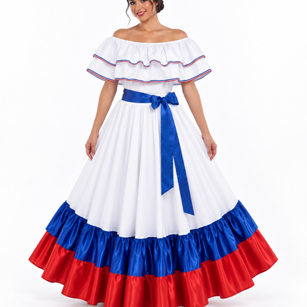 Dominican Republic Dancing Wide Dress with Ribbon and Satin Fabric