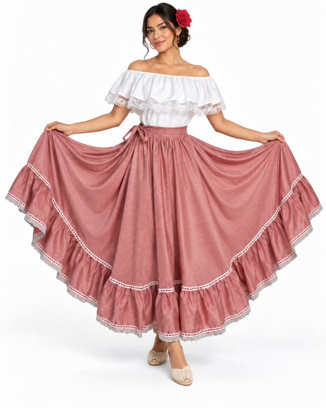 Vestido tradicional colombiano de cumbia con blusa blanca