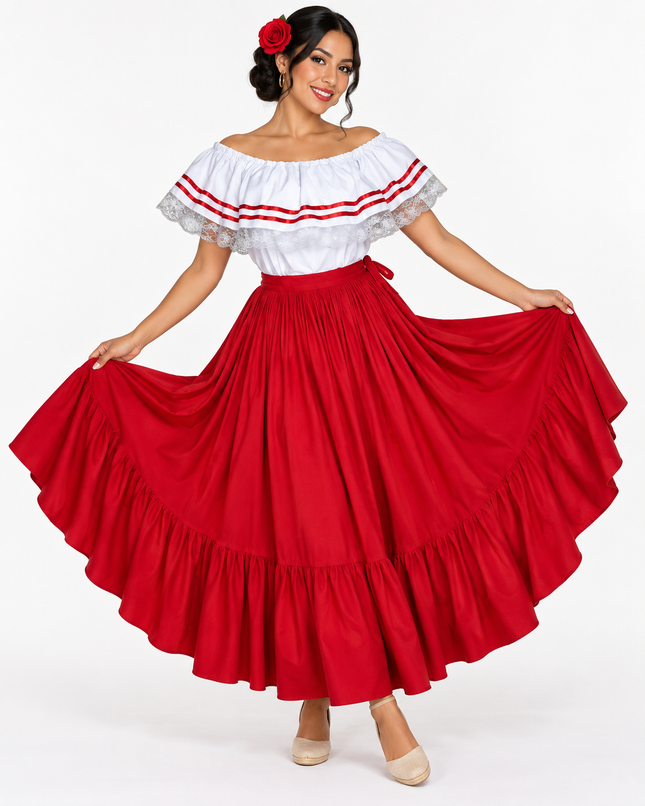 Traje tradicional puertorriqueño - Estilo rojo ancho