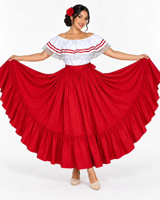 Traje tradicional puertorriqueño - Estilo rojo ancho