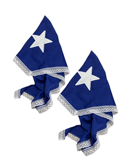 2pc Blue Bandana with White Star Parole Azul for Puerto Rican Dress - Set of 2