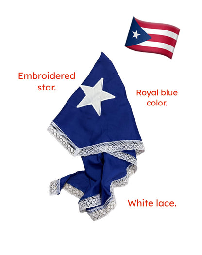 2pc Blue Bandana with White Star Parole Azul for Puerto Rican Dress - Set of 2