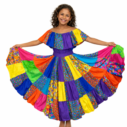 Panamanian Pollera Congo Multicolor Dress for Girl - VivianFongDesignsLLC