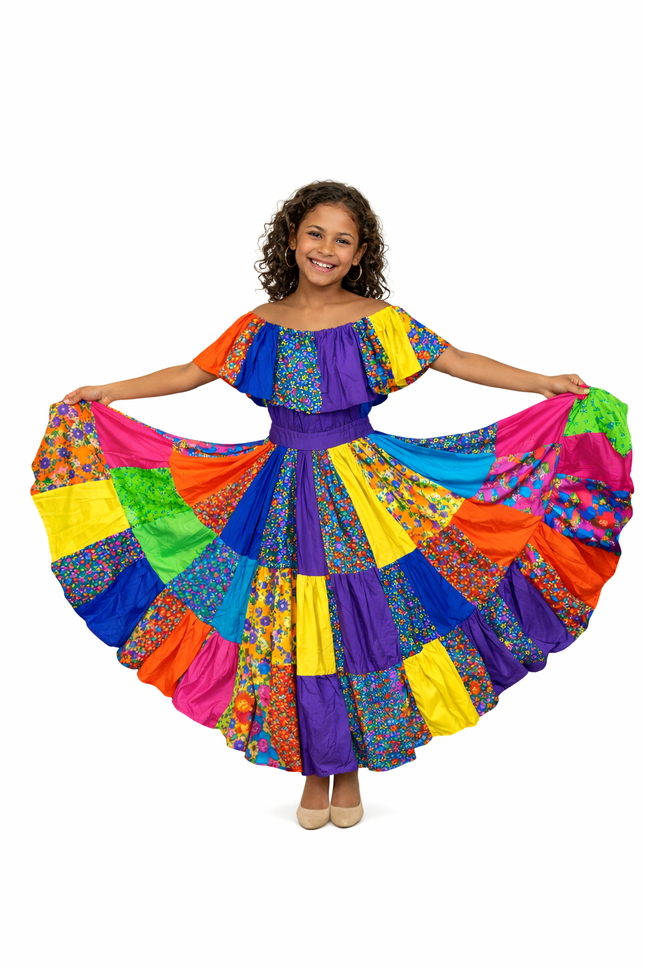 Panamanian Pollera Congo Multicolor Dress for Girl