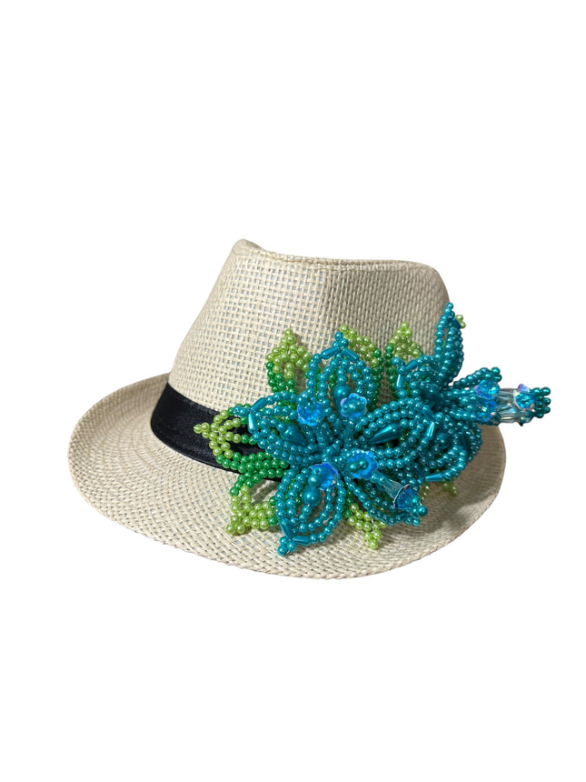 Tembleque Chapeau Fedora Chapeau Panama Panama Printemps/Été Chapeau de Plage Tan Bleu et Turquoise