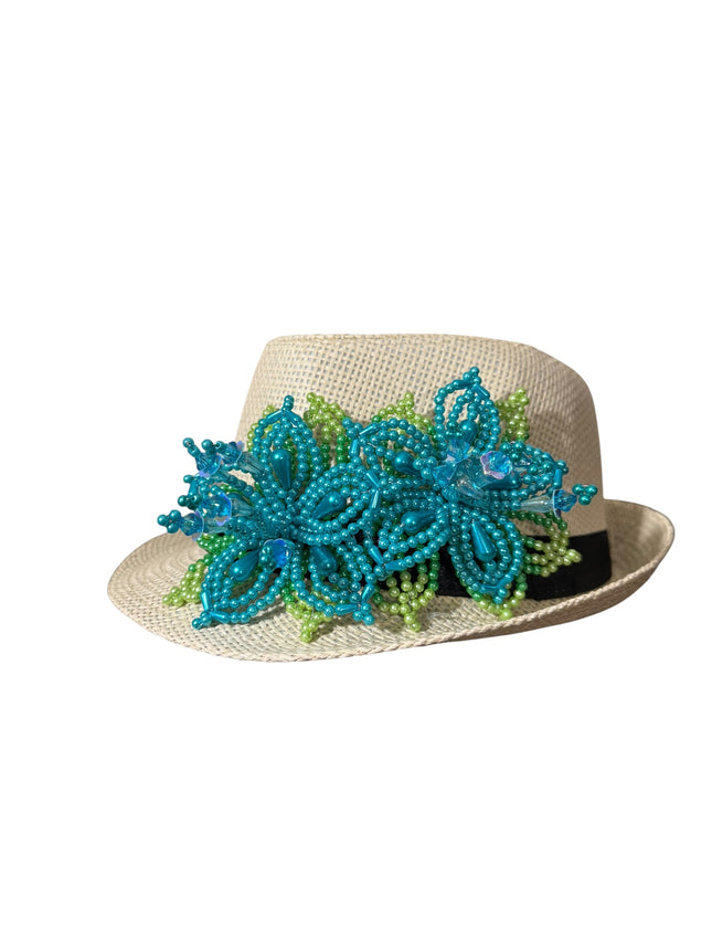 Tembleque Chapeau Fedora Chapeau Panama Panama Printemps/Été Chapeau de Plage Tan Bleu et Turquoise