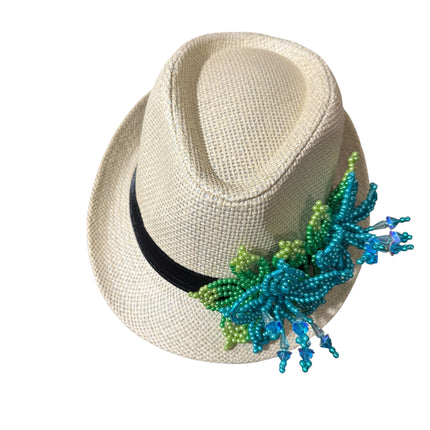 Tembleque Sombrero Fedora Sombrero Panamá Sombrero de Playa Panameño Primavera/Verano Bronceado Azul y Turquesa