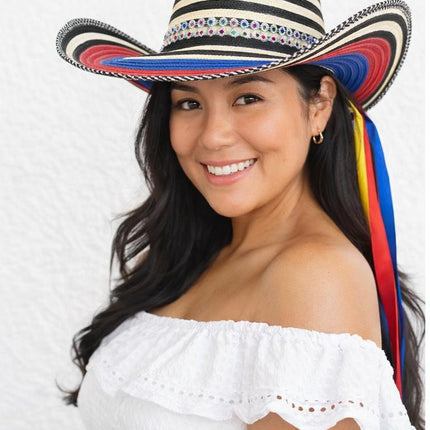 Colombian Vueltiao Hat with Flowers and Ribbon for Adults - Polyester