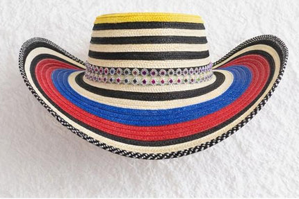 Colombian Vueltiao Hat with Flowers and Ribbon for Adults - Polyester