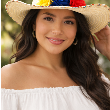 Colombian Vueltiao Hat with Flowers for Adults - Polyester