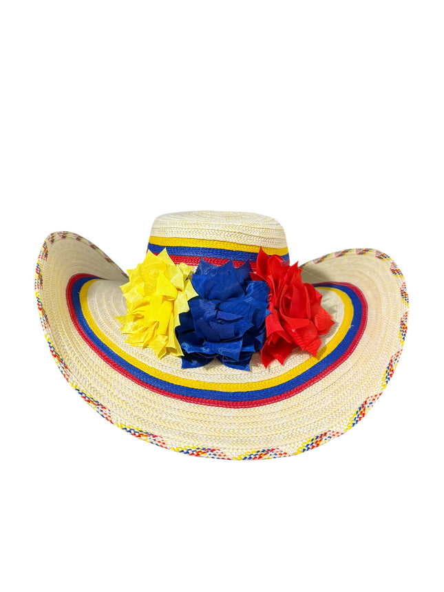 Colombian Vueltiao Hat with Flowers for Adults - Polyester