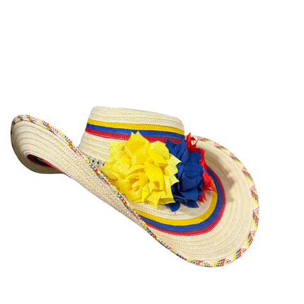 Colombian Vueltiao Hat with Flowers for Adults - Polyester