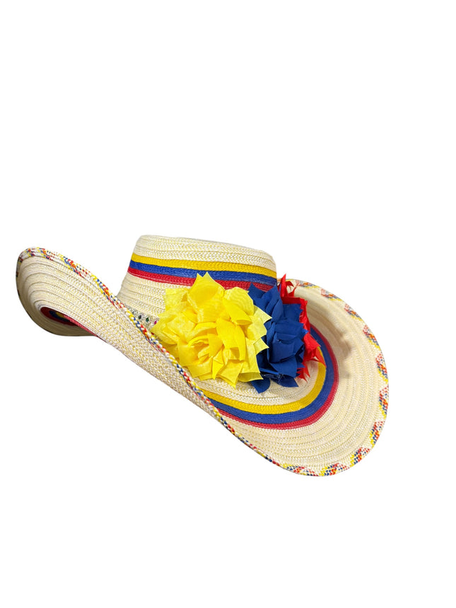 Colombian Vueltiao Hat with Flowers for Adults - Polyester